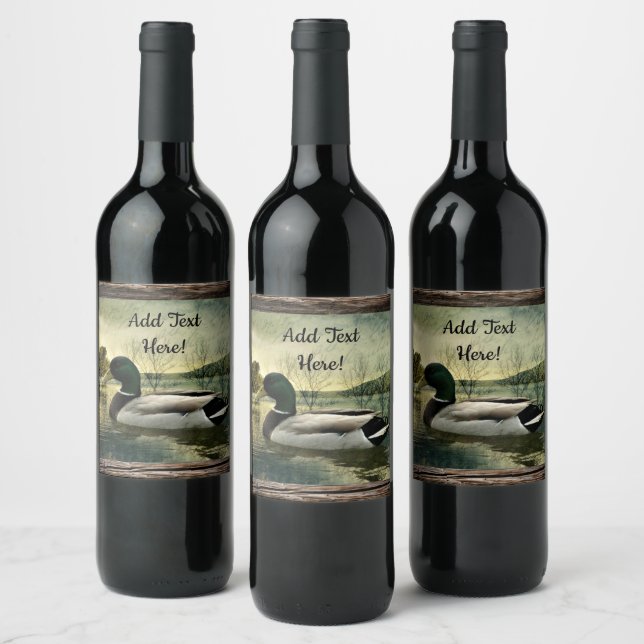 Vintage Mallard Duck Weathered Postcard Wine Label (Bottles)