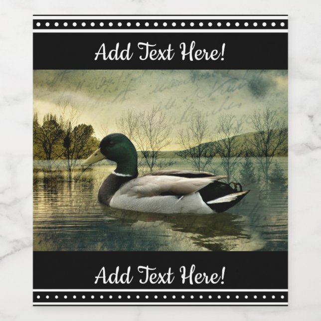 Vintage Mallard Duck Weathered Postcard  Wine Label (Single Label)