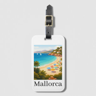 Vintage Mallorca Spain Travel Beach Illustration Luggage Tag