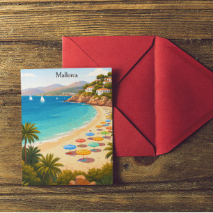 Vintage Mallorca Spain Travel Beach Illustration Postcard