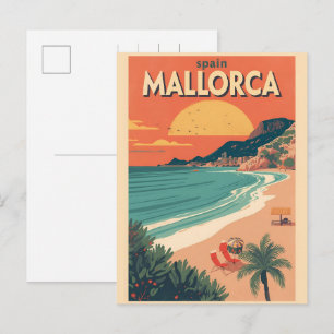 Vintage Mallorcca beach Spain travel souvenirs Holiday Postcard