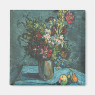 Vintage Mallows on Black Background Flowers Pink Magnet