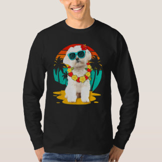 Vintage Maltese Hawaiian Summer Vacation Tropical  T-Shirt