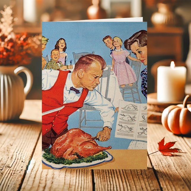 Vintage Man Carving Turkey Thanksgiving Holiday Card (Creator Uploaded)