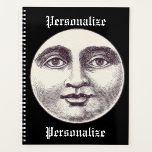 Vintage man in the moon face black and white  planner
