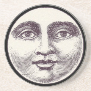 Vintage man in the moon full face black white coaster