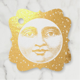 Vintage man in the moon full face gold foil favour tags