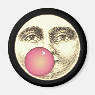 Vintage man in the moon full face pink bubblegum magnet
