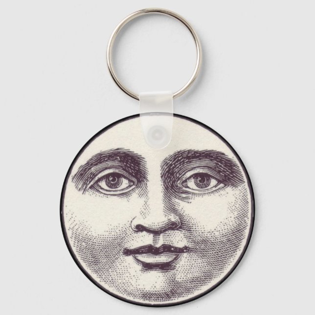 Vintage man in the moon full moon face key ring (Front)