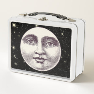Vintage man in the moon full moon face metal lunch box