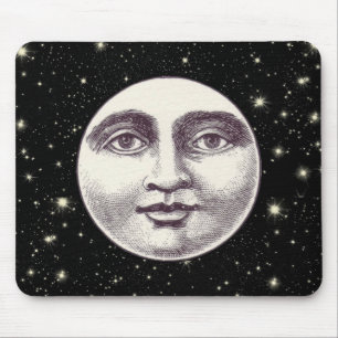 Vintage man in the moon full moon face mouse pad