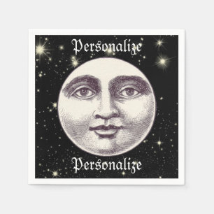 Vintage man in the moon full moon face napkin