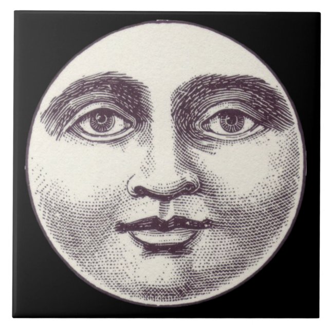 Vintage man in the moon full moon face tile (Front)