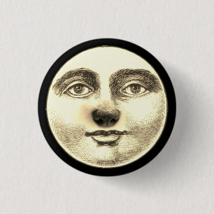 Vintage man in the moon puppy dog nose whimsical  3 cm round badge
