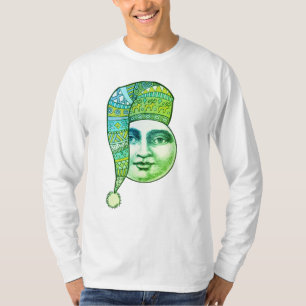 Vintage man moon full face blue green winter hat T-Shirt