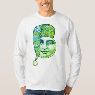Vintage man moon full face blue green winter hat T-Shirt
