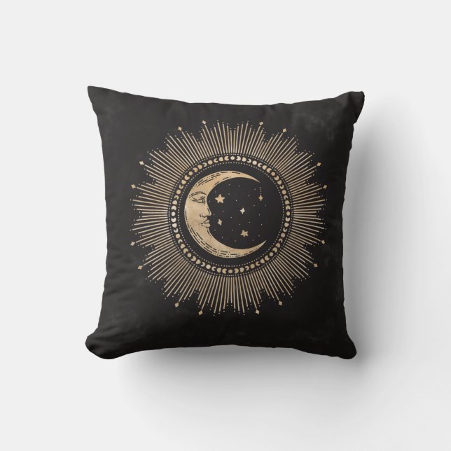 Vintage Man on the Moon Stars Mandala Cushion (Front)