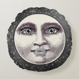 Vintage man woman in moon whimsical unique grey round cushion