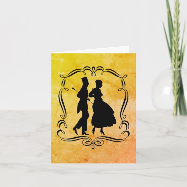 Vintage Man Woman Party Silhouette Note Card (Front)
