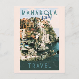 Vintage Manarola Italy Cinque Terre Travel Postcard