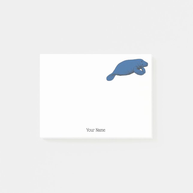 Vintage Manatee Drawing Blue Post-it Notes (Front)
