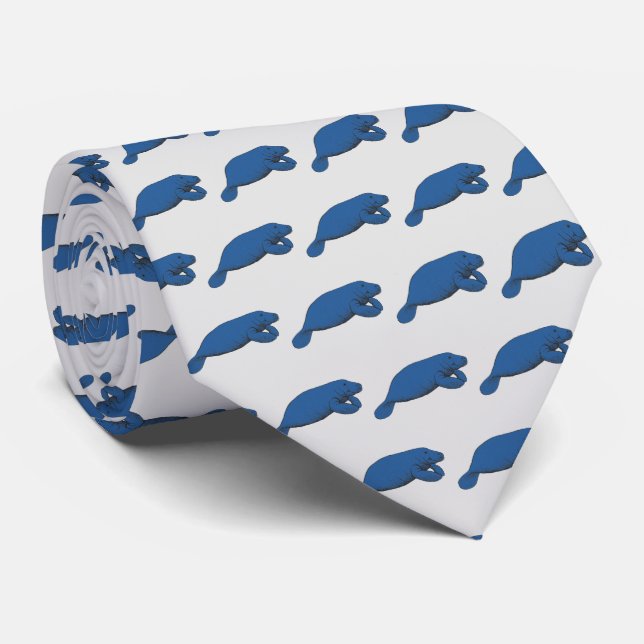 Vintage Manatee Drawing Blue Tie (Rolled)
