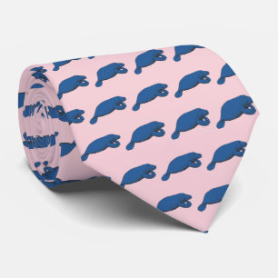 Vintage Manatee Drawing Blue Tie