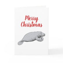 Vintage Manatee Drawing Christmas Xmas