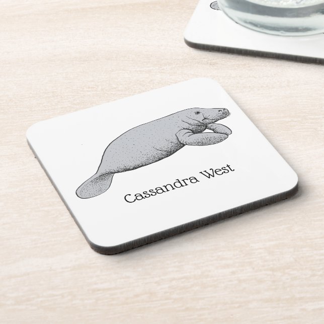 Vintage Manatee Drawing Coaster (Left Side)