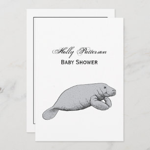 Vintage Manatee Drawing Invitation