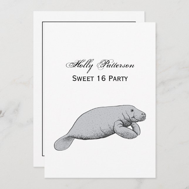 Vintage Manatee Drawing Invitation (Front/Back)