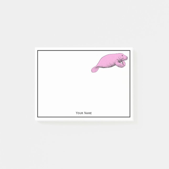 Vintage Manatee Drawing Pink Post-it Notes (Front)