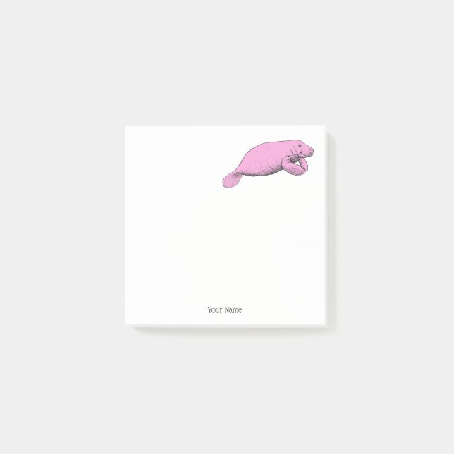 Vintage Manatee Drawing Pink Post-it Notes (Front)