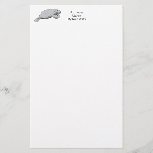 Vintage Manatee Drawing Stationery (Front)