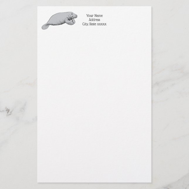 Vintage Manatee Drawing Stationery (Front)