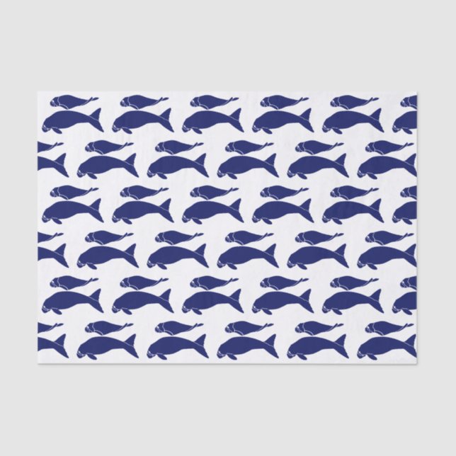 Vintage Manatees Silhouette Drawing Blue Tissue Paper (Front)