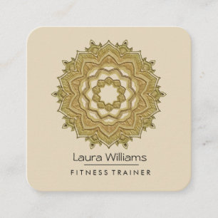 Vintage Mandala  Lotus Flower Gold Yoga Instructor Square Business Card