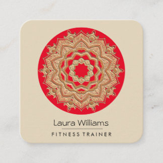Vintage Mandala Lotus Flower Gold Yoga Instructor Square Business Card