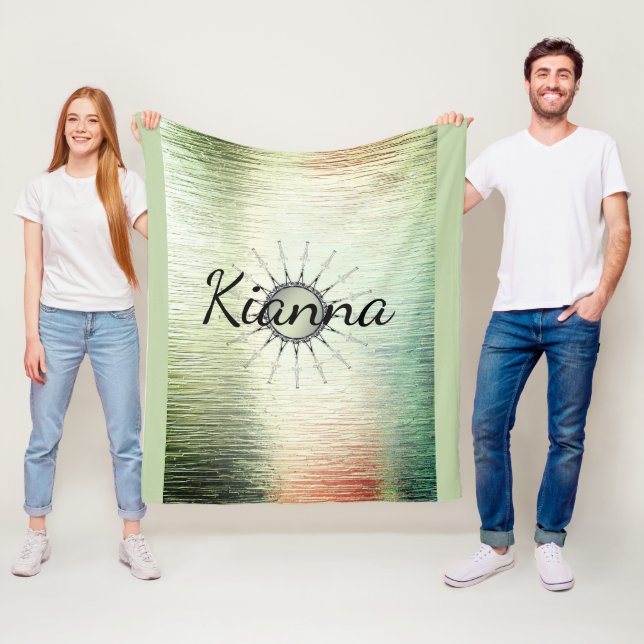 Vintage Mandala on Ombre Green Personalised  Fleece Blanket (In Situ)