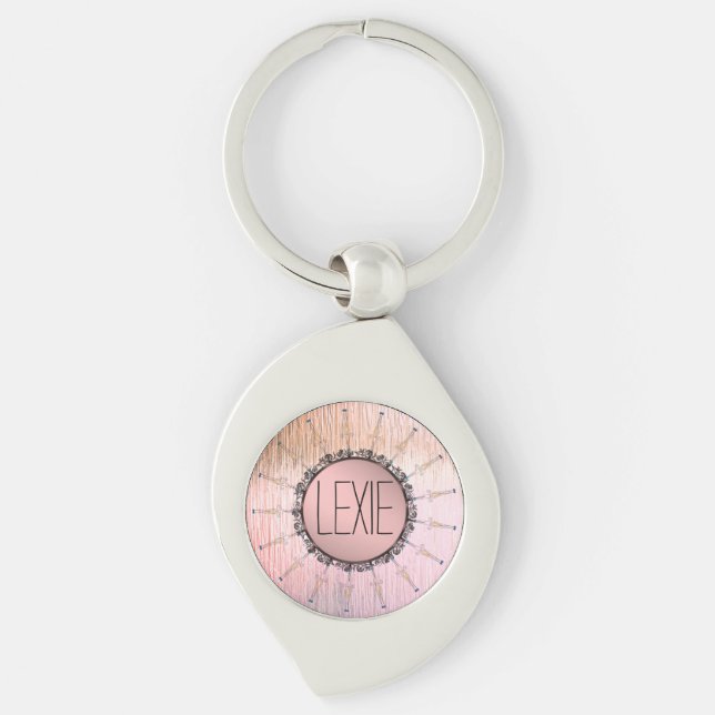 Vintage Mandala on Peachy Pink Personalized Key Ring (Front)