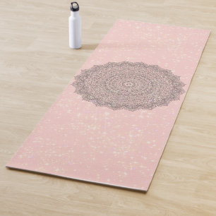 Vintage Mandala Shimmery Stars on Pink Yoga Mat