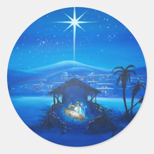 Vintage Manger Night Scene Classic Round Sticker (Front)