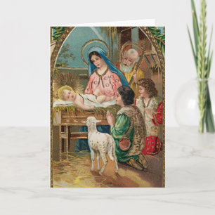 Vintage Manger Scene With Children Holiday Card