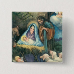 Vintage Manger Stable Scene Christmas Pin