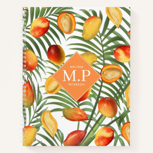 Vintage Mango & Greenery Summer Fruit Monogram Notebook (Front)