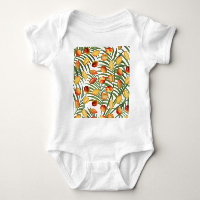 Vintage Mango & Greenery Summer Fruit Pattern Baby Bodysuit (Front)