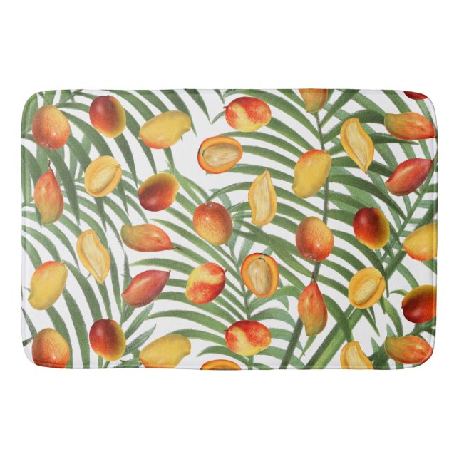 Vintage Mango & Greenery Summer Fruit Pattern Bath Mat (Front)