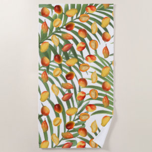 Vintage Mango & Greenery Summer Fruit Pattern Beach Towel