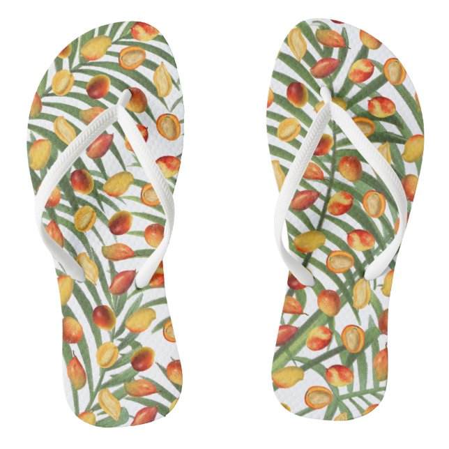 Vintage Mango & Greenery Summer Fruit Pattern Jandals (Footbed)