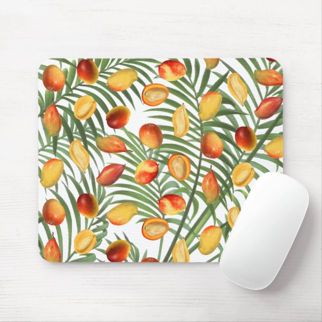 Vintage Mango & Greenery Summer Fruit Pattern Mouse Pad (With Mouse)